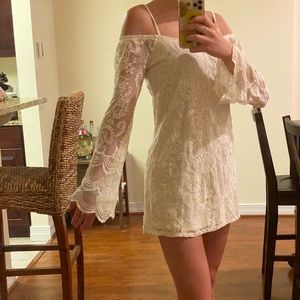 LA Hearts Cream Flowy Lace Dress